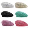 Women Cotton Beret Caps Crochet Slouchy Beanie Hat Handmade Knit Cutout Summer Floral Skull Cap Color Optional