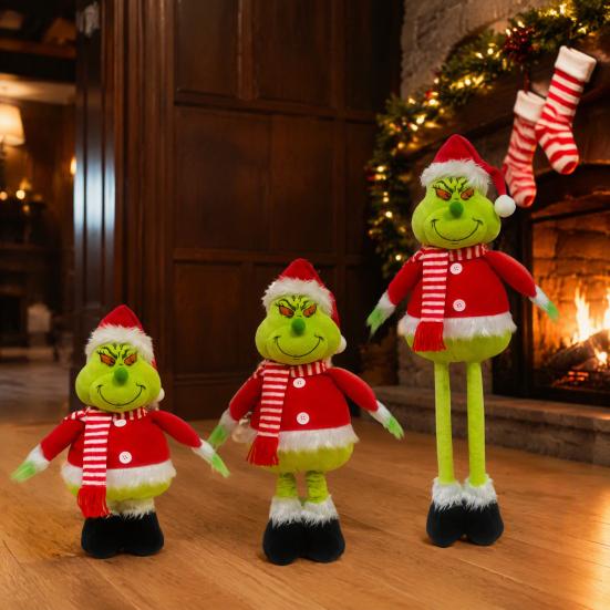 Christmas Party Supplies Green Elf Plush Toy, Soft Stuffed Animal Doll with Retractable Long Leg for Holiday Home Fireplace Mantel Decor Gift Friends