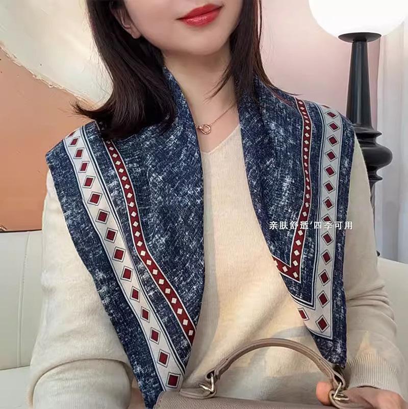 2026 New Fashion Versatile Silk Scarf Silk Wool Square Scarf 63cm Double Sided Silk Wool Scarf Shawl Gift 63cm