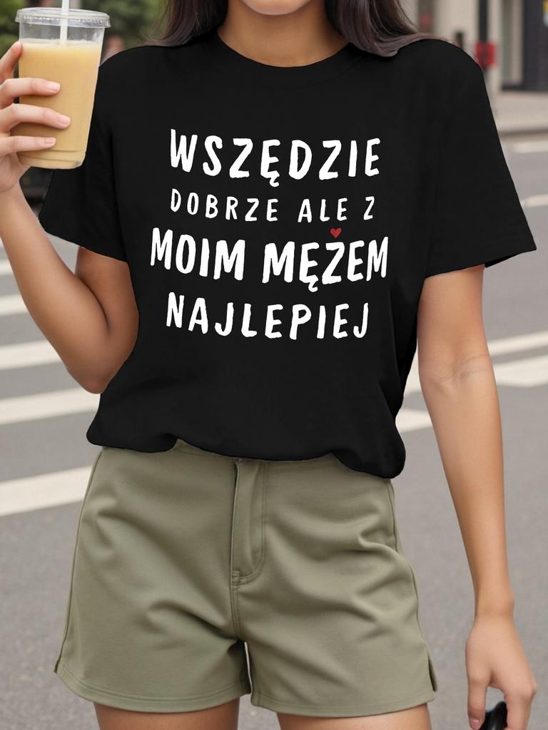 Sweet Couple Style Printed T-Shirt for Women, Short-Sleeved, Round Neck, Casual Top for Spring And Summer