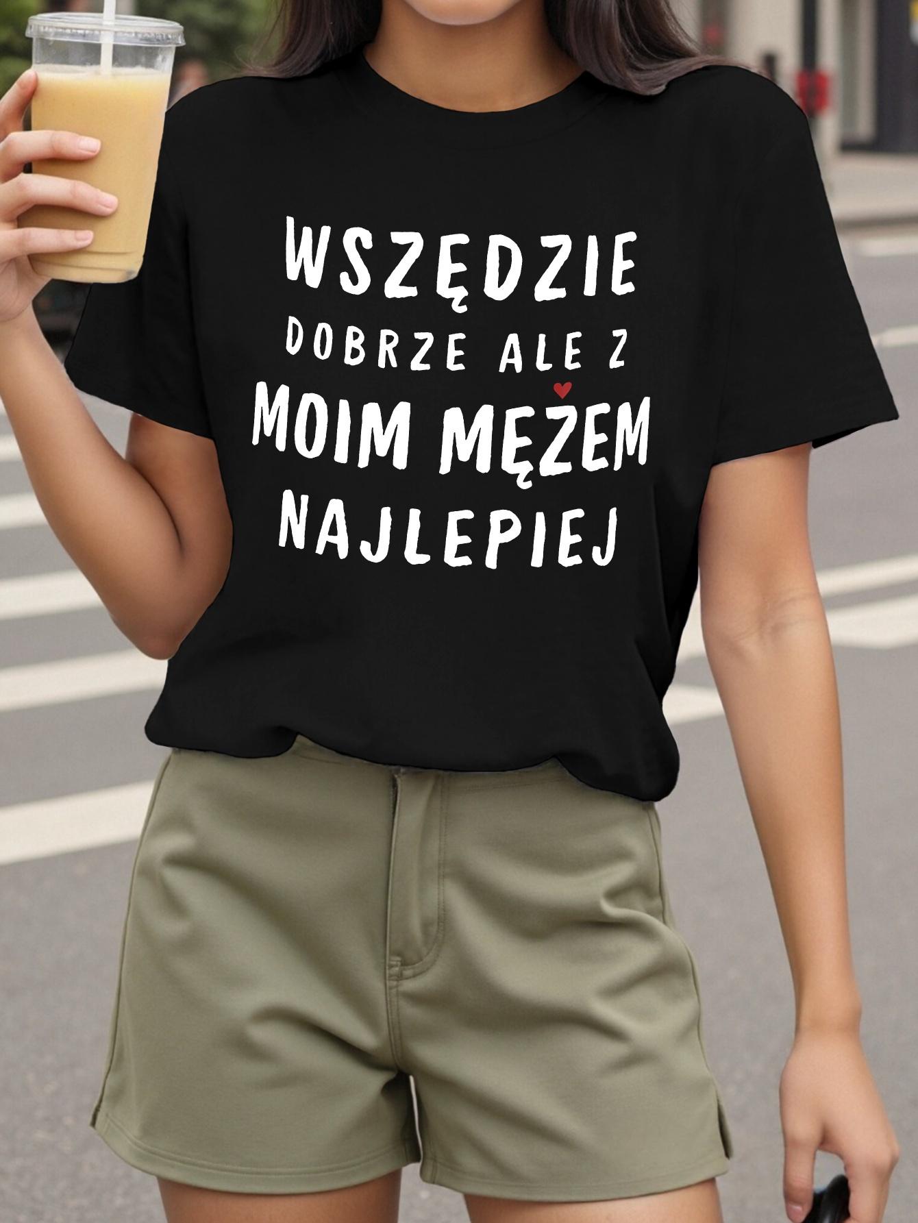 

Sweet Couple Style Printed T-Shirt for Women, Short-Sleeved, Round Neck, Casual Top for Spring And Summer S чёрный