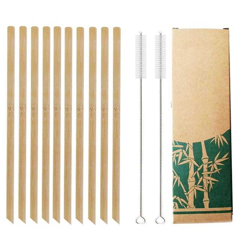 10Pcs/set 20cm Reusable Bamboo Straws Eco-friendly Bar Party Drinking Straw with Cleaning Brush Natural Bamboo Cocktail Straws
