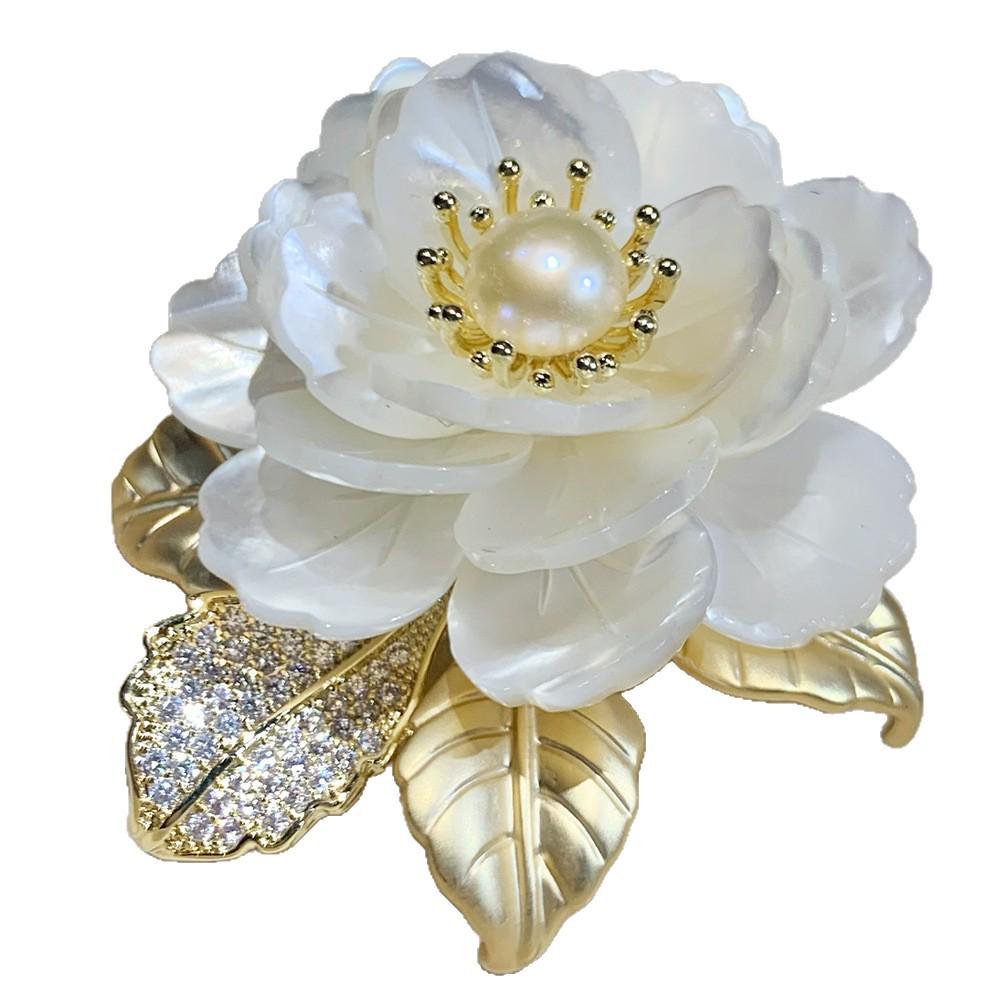 Bo Xin Yun Handmade Pearl Shell Peony Brooch – Elegant Luxury Accessory for Women