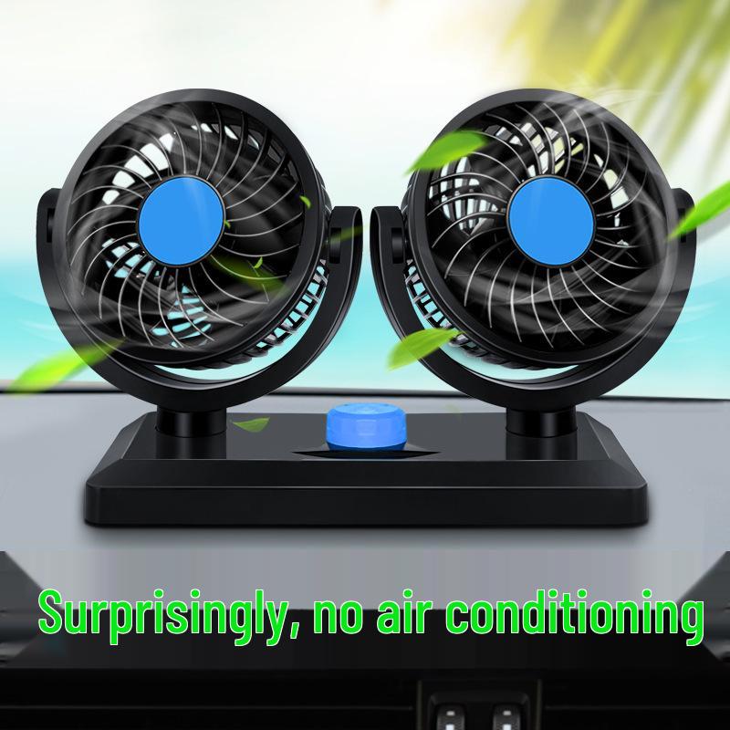 Universal 12V/24V Dual-Head Car Fan with USB