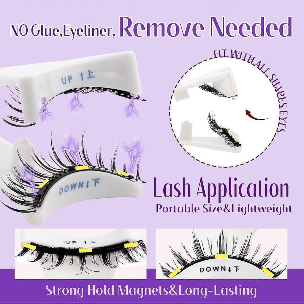 Magnetic Eyelashes No Glue Required - Reusable False Eyelashes Natural Look Set 4 Pairs False Eyelashes Soft Waterproof Magnetic Eyelashes Easy