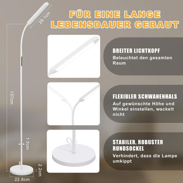 Lampadaire - NETTLIFE - Lampadaire LED 11W - Dimmable - 3000–6500K réglable - 360° rotatif