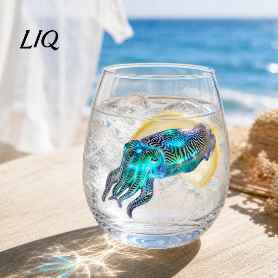 Personalized Daily Use Glassware Stemless Wine Glasses with Marine Animal Pattern, 420ml Capacity, High Borosilicate Clear Glass Cups for Party