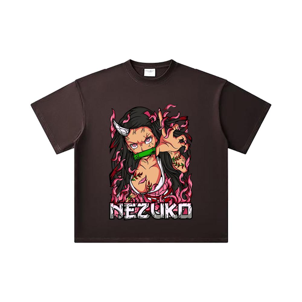 260 GSM Double Yarn 32 Count 100% Cotton Demon Slayer V73 Nezuko Print Unisex Heavy Cotton T Shirt