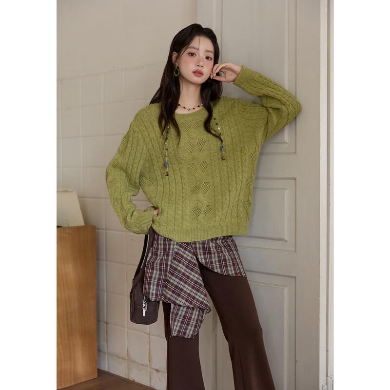 Women s Retro Green Openwork Cable Knit Sweater M