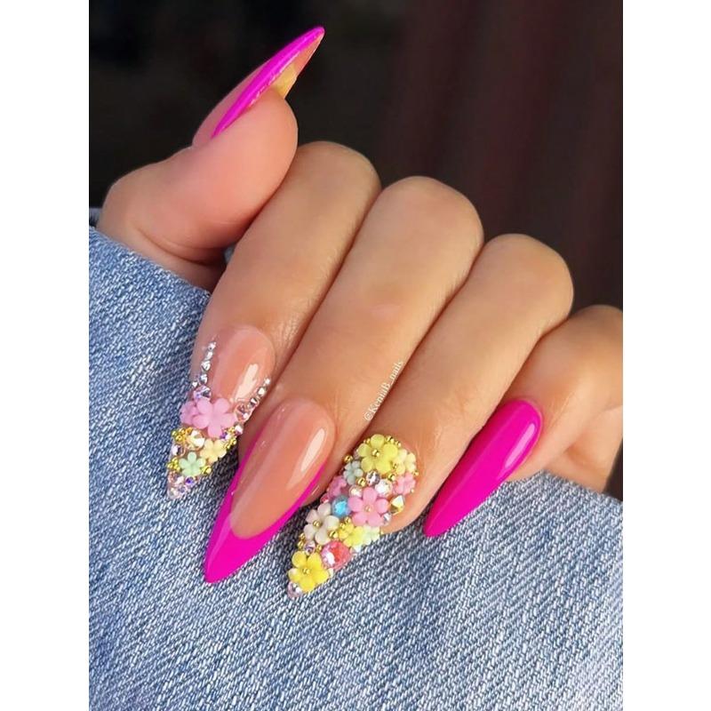 12 Grids/box Colorful Mini Flower Nail Charms 3D Acrylic Floral Nail Art With Pearls Golden Silvery Nail Beads Nail Decoration For Manicures