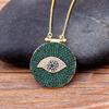 Classic Round Shape Cubic Zirconia Evil Eye Pendant Green/Purple Color Lucky Turkish CZ  Necklace Copper Link Chain Jewelry Gift