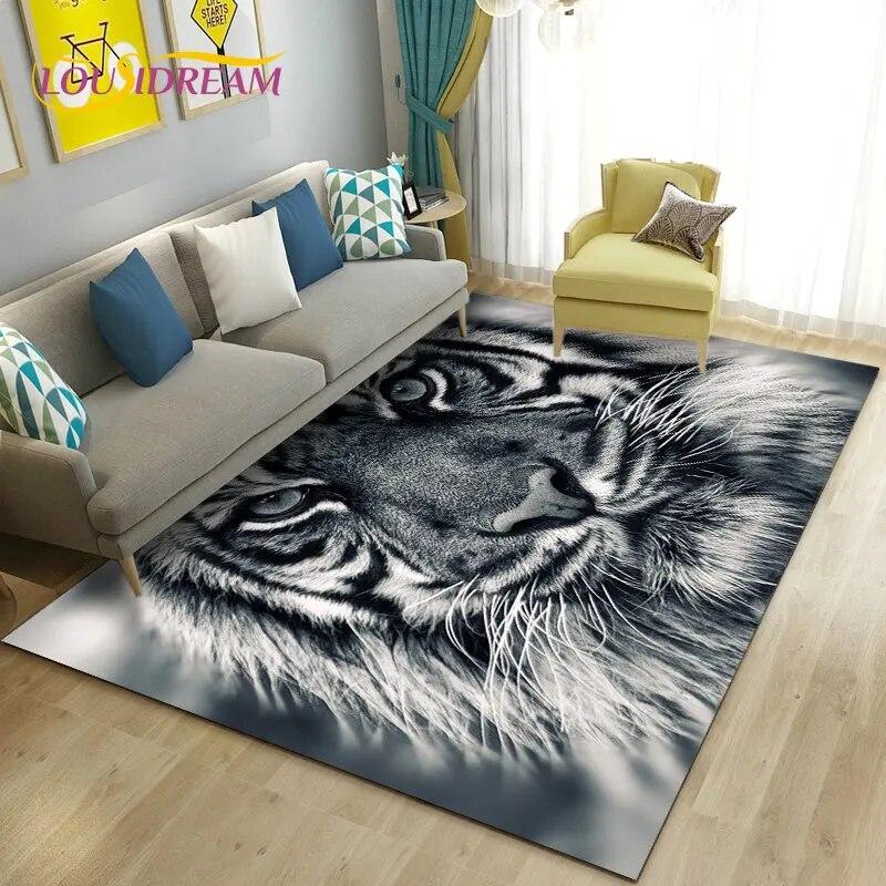 3D White Tiger Lion Leopard Wolf Area Rug,Carpet Rug for Living Room Bedroom Sofa Doormat Decoration,Kid Play Non-slip Floor Mat