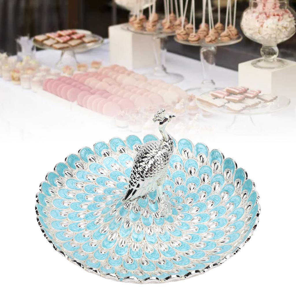 Peacock Fruit Tray Zinc Alloy Metal Peacock Plate for Bread Snacks Cakes   Candies