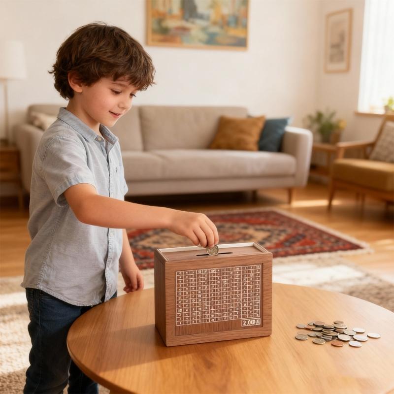 Elegant Wooden Coin Storage Box Organiser With EU Number Display Function For Kids And Household Use