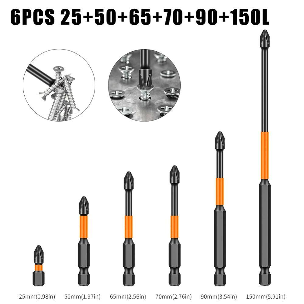 

6pcs/10pcs Impact Resistant PH2 Magnetic Batch Head Electric Screwdriver Head 6Pcs-25-150mm