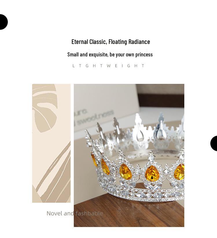 Baroque Alloy Teardrop Crown Headpiece for Bridal Photography and Coming-of-Age Celebrations