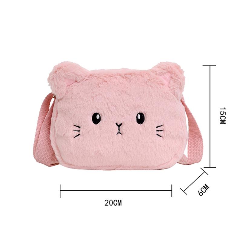 Cartoon Cat Baby Girls Crossbody Bags Cute Soft Plush Children'S Shoulder Bag Winter  Kids Furry Handbags Coin Purse