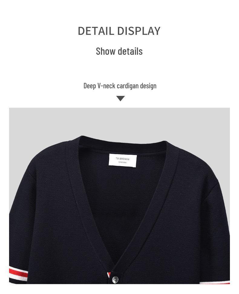 TB BROWIN V-neck Striped Wool Cardigan Sweater Casual Knitwear