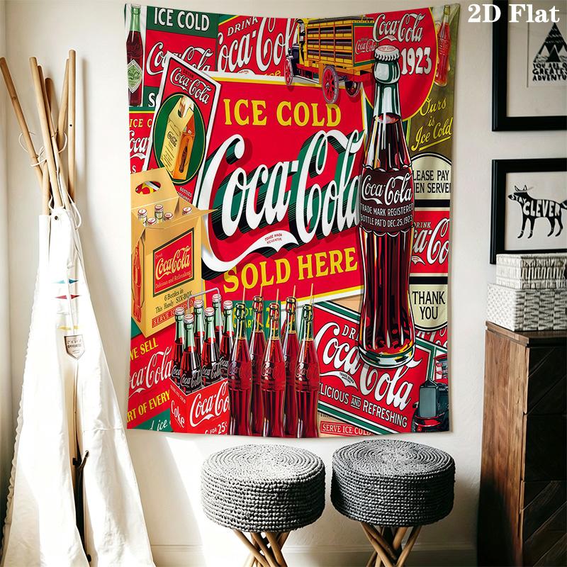 Vintage Cocacola Advertisement Tapestry Wallmounted Background Cloth Soft Background Wall Hanging Cloth Wall Covering Decoration