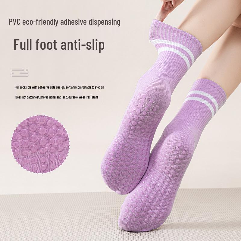 Women's Non-Slip Mid-Calf Yoga Socks with Silicone Grip - Breathable for Indoor Fitness & Pilates
