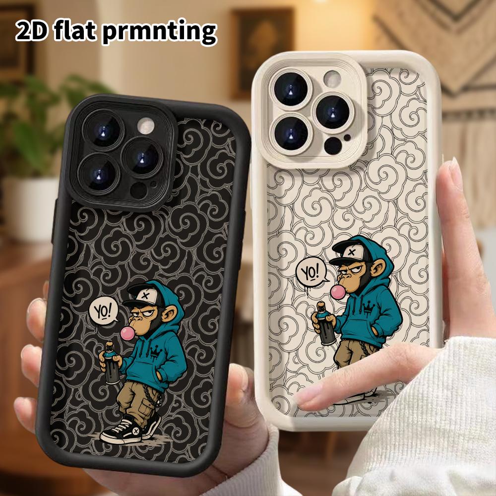 Carcasa de telefono: Diseño plano 2D adecuado para funda de protección contra golpes para iPhone 18 17 16 15 14 13 Pro, mono grafitero, regalos de Navidad y Halloween