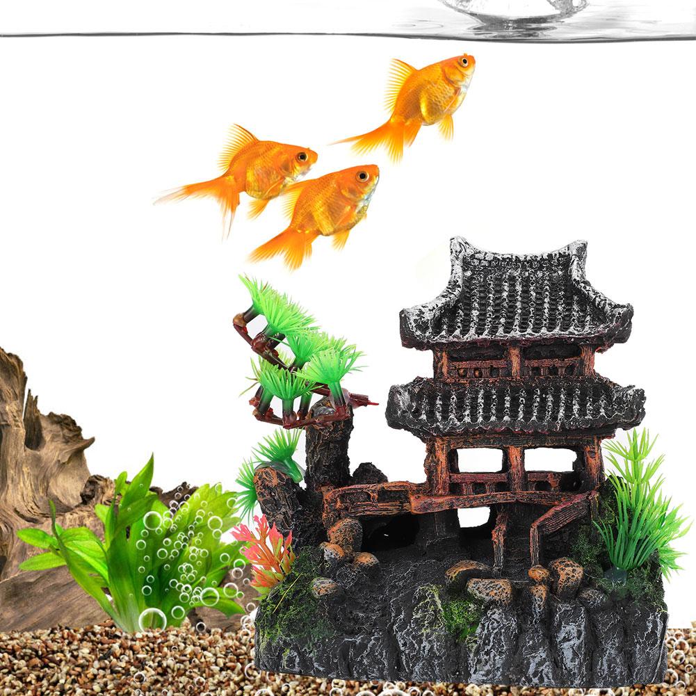 Aquarium Decor Artificial Simulation Pavilion Pine Tree for Crawler Box Fish Decoration Landscape