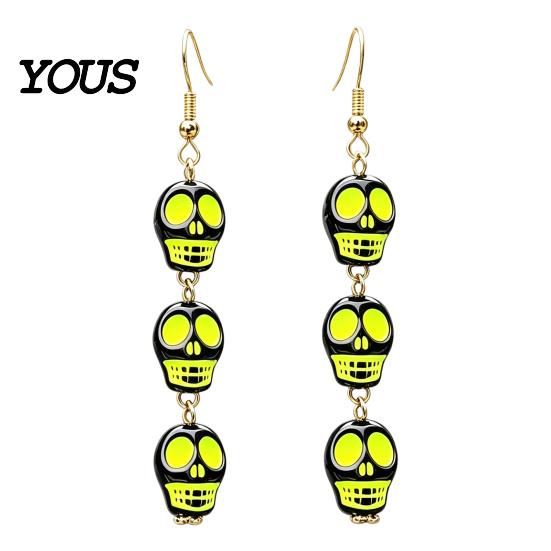Lightweight Festival Earrings 1 Pair Acrylic Halloween for Women, Triple Skulls Drop Dangle Creative Skull Ornament Earrings, Gothic Jewelry