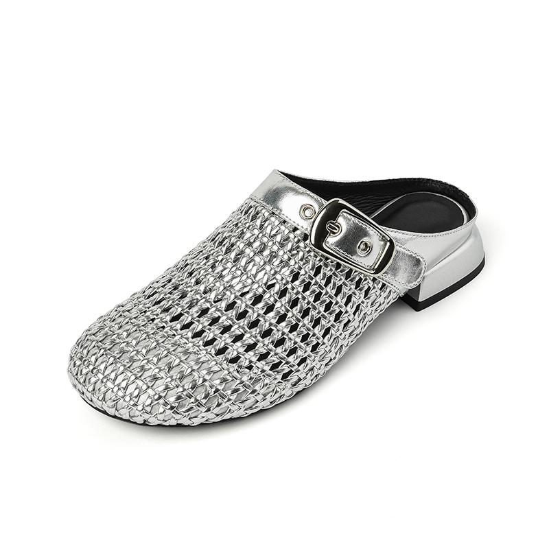 Fashion 2025 Summer Fashion Mueller Slippers Woman Low Heel Soft Bottom Casual Shoes Breathable Mesh Shoes Woman Fashion Braided Shoes