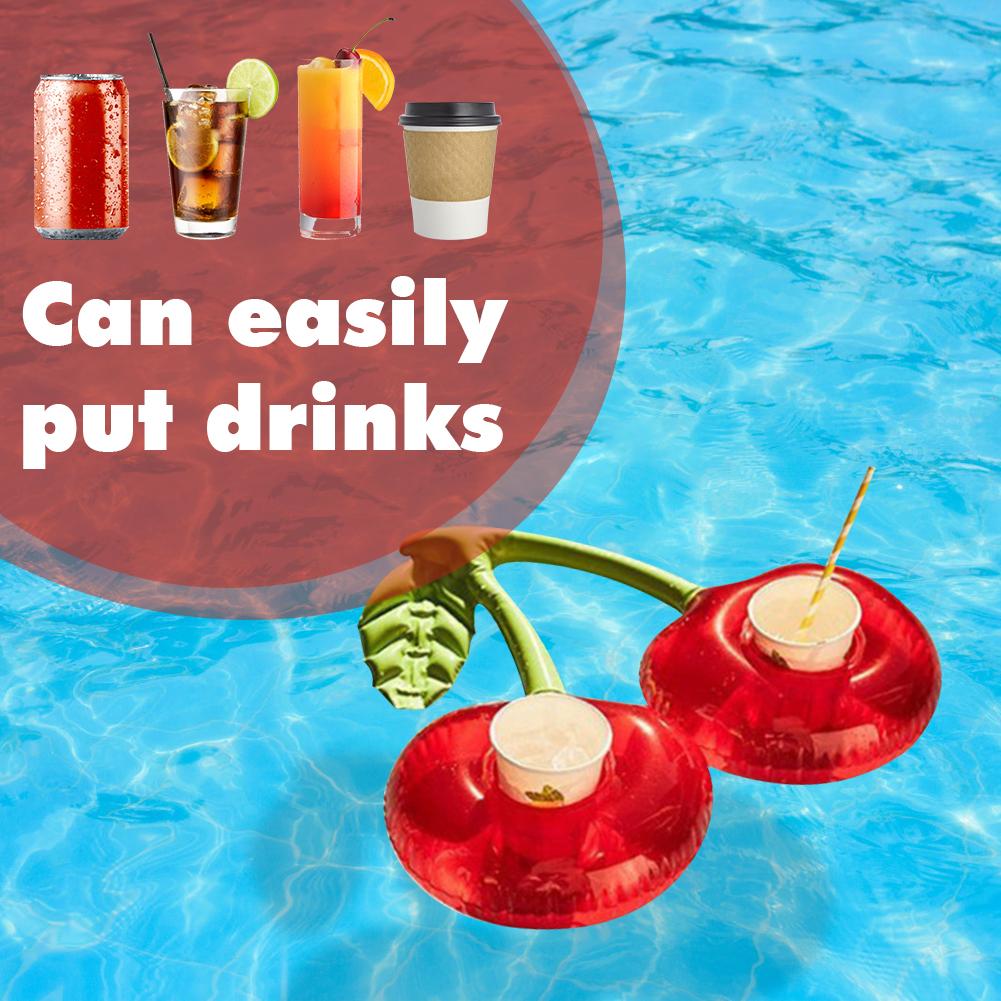 Cartoon Cherry Cup Cushion PVC Water Inflatable Coasters Portable Inflatable Circle Coasters Swimming Pool Party Decor
