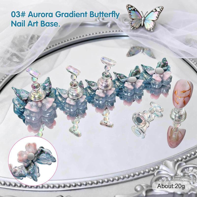5Pcs/Set Aurora Butterfly Magnetic Nail Tip Display Stand For Manicure Press-On Nails Training Gel Nail Polish Nail Tip Display