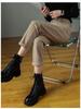 Women's High-Waisted Slim-Fit Khaki Cigarette Pants with Velvet Lining for Autumn and Winter