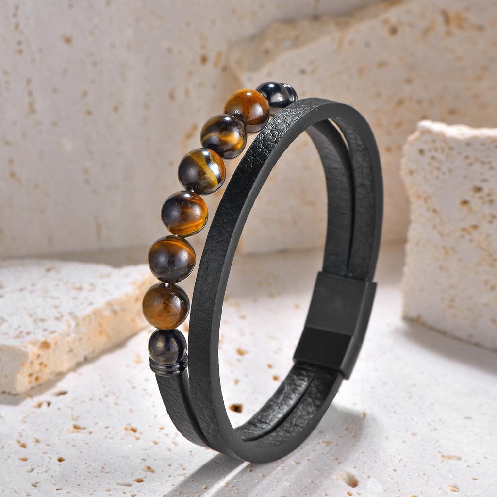 2026 Neue Mode Lederseil Armband Titanstahl Kette Leder Geflochtenes Armband Echtes Leder Mehrschichtig Einfach Herrenschmuck