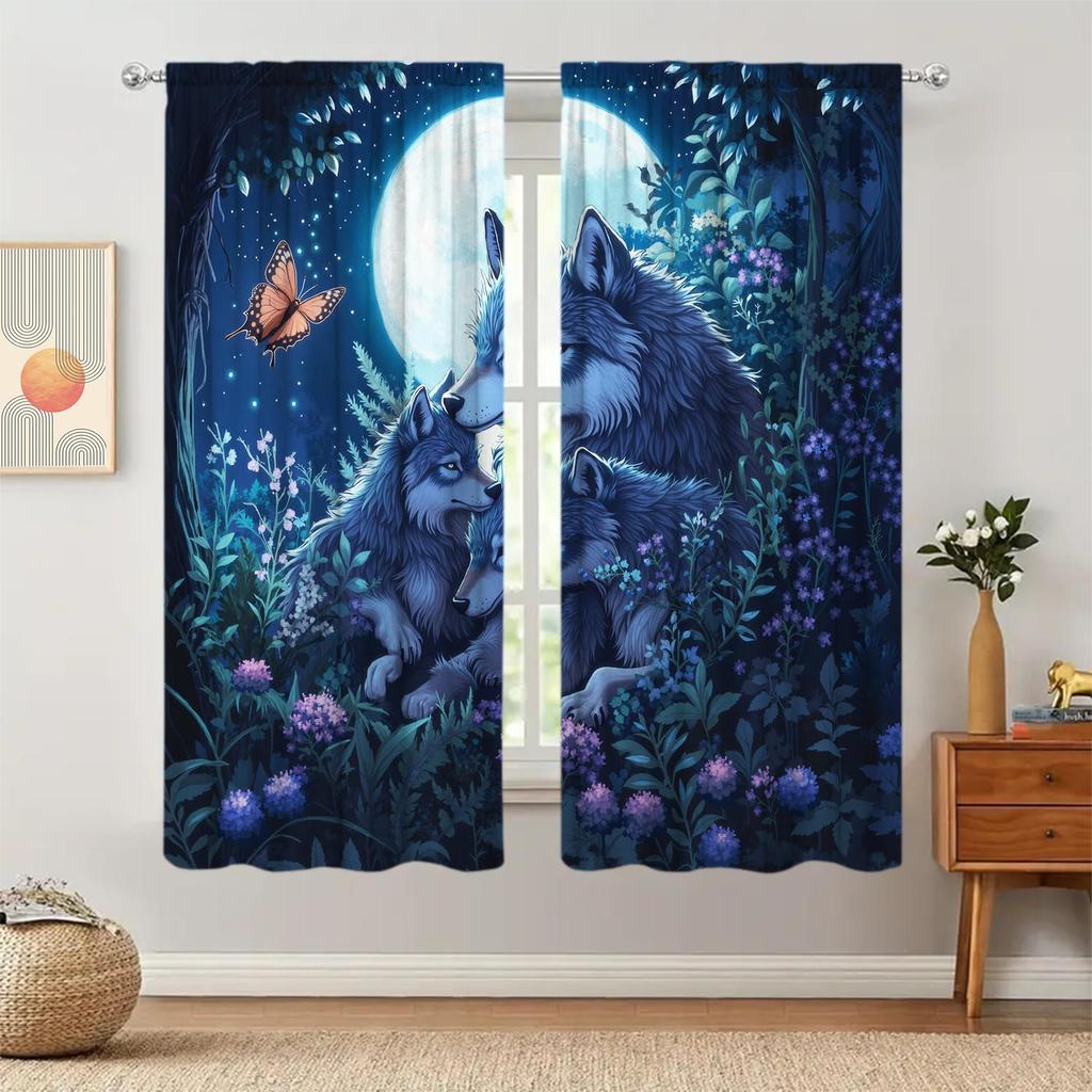 2-Panels Wolf in The Moonlight of The Forest Curtains   Versatile Design Suitable for Any Style   Creating a Peaceful Living Space