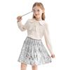 [Rolanko] sequins skirt kids girl dance skirt With inner pants everyday wear dance recital halloween cosplay disguise Christmas present silver 150