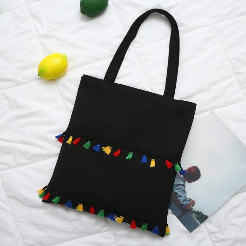 Color Tassel Canvas Bag Fashion One Shoulder Shopping Bag