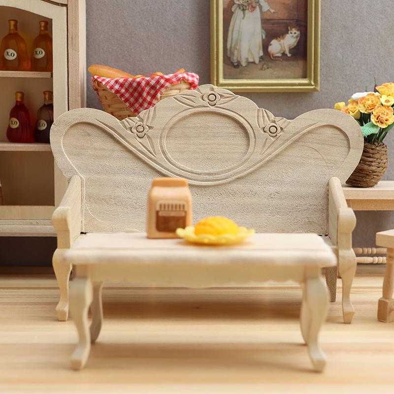 1:12 Dollhouse Miniature Retro Living Room Lignin Sofa Chair Model