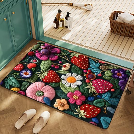 Bodenmatte Schnelltrocknend Lebendige Farbe Blumendesign Rutschfeste Rückseite Teppich Badezimmer Wohnzimmer Fußmatte Heimdekor