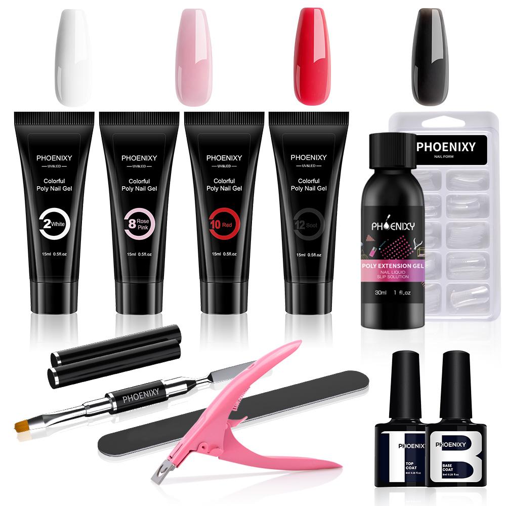

Набор для маникюра PHOENIXY 4/9 цветов Poly Nail Gel Полуперманентный гелевый набор с базовым покрытием, верхним покрытием и инструментами для ногтей