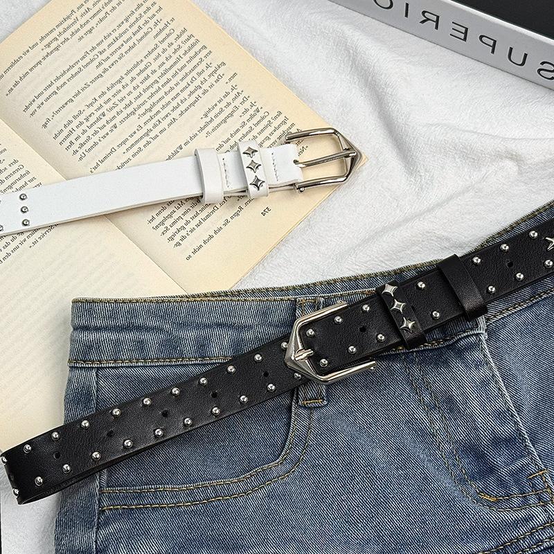 Women'S Y2K Star Rivet Pu Leather Belt Punk Gothic Adjustable Pin Buckle Waistband Trendy Streetwear Decor Belt For Jeans Skirt