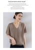 Women's V-Neck Loose-Fit Pure Cashmere Knitwear - Short Sleeve, 100% Goat Cashmere Pullover for Spring and Autumn.