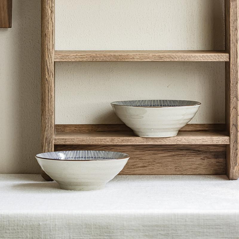Japanese Retro Ceramic Bowl Creative Hat Bowl Household Tableware 7-Inch Vegetable Bowl Breakfast Bowl Noodle Bowl Wordy Powder Bowl