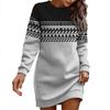 Long Sleeve Dress For Women Casual Printed Pullover Hip Pack Dress Sweater Dress
