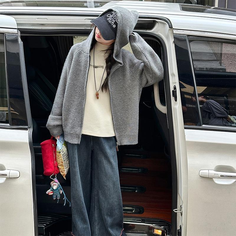 

2025 Модный девичий свитер-пальто на флисовой подкладке и джинсы, комплект из двух предметов для осени/зимы 170 cm