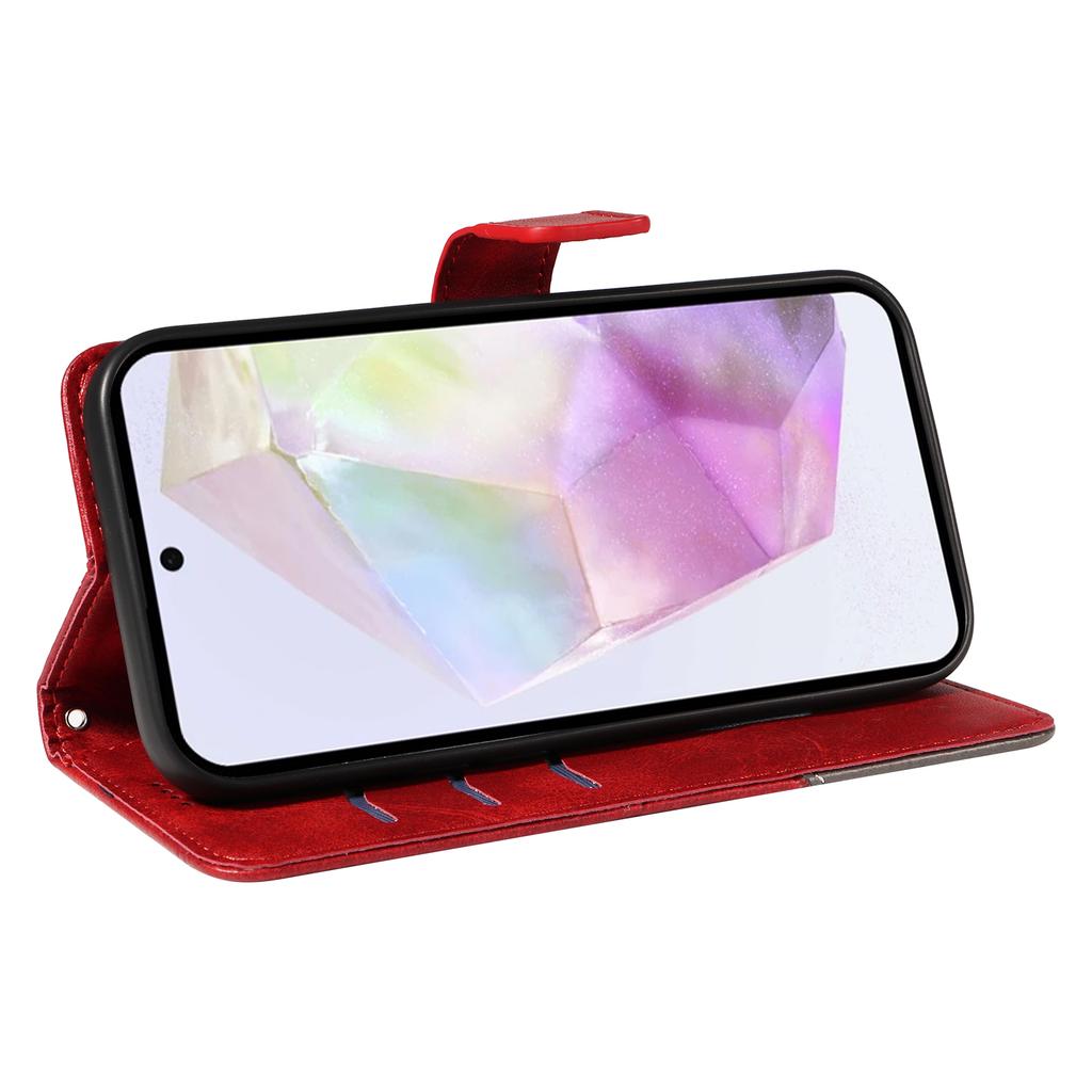 For Samsung Galaxy A56 5G Leather Case Geometric Line Design Wallet Phone Cover with Wrist Strap