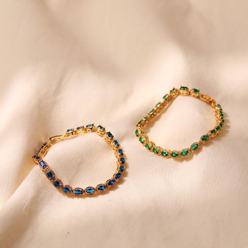 Gold Plated Emerald Green Oval CZ Tennis Bracelet