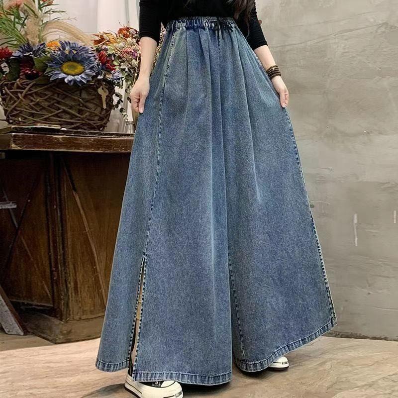 Vintage High Waist Flared Jeans with Split Detail Loose Fit Womens Denim Pants Spring