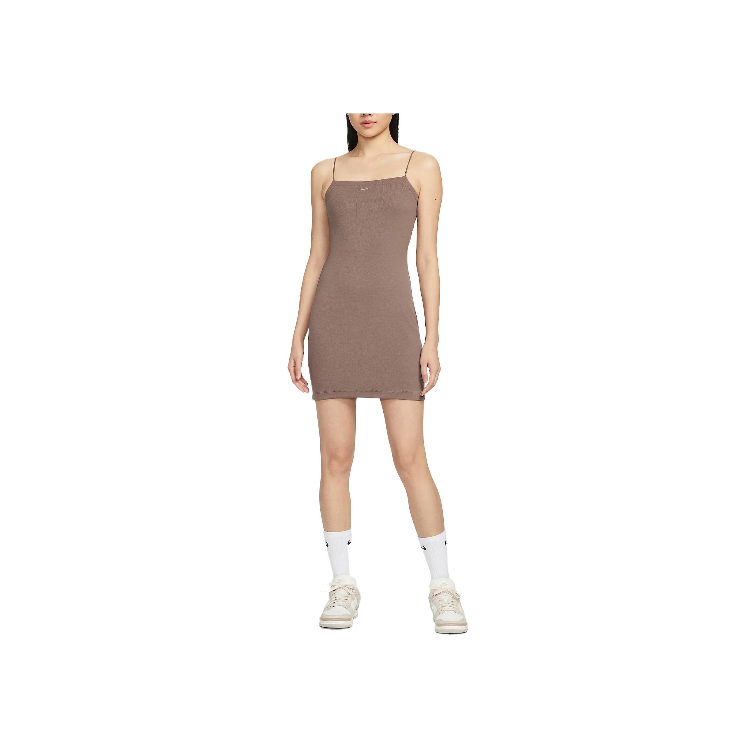 

Nike Sportswear Chillknit Comfortable Fashion Casual Solid Color Versatile Tank Dress Women dresses Mink-Brown FN4158-214 S