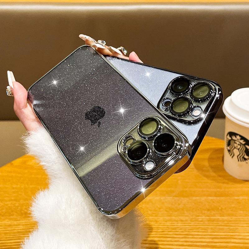 Luxury Transparent Bling Glitter Plating Phone Case For iPhone 16 Pro Max 15 14 13 12 11 Plus PC Hard Plastic Shockproof Cover
