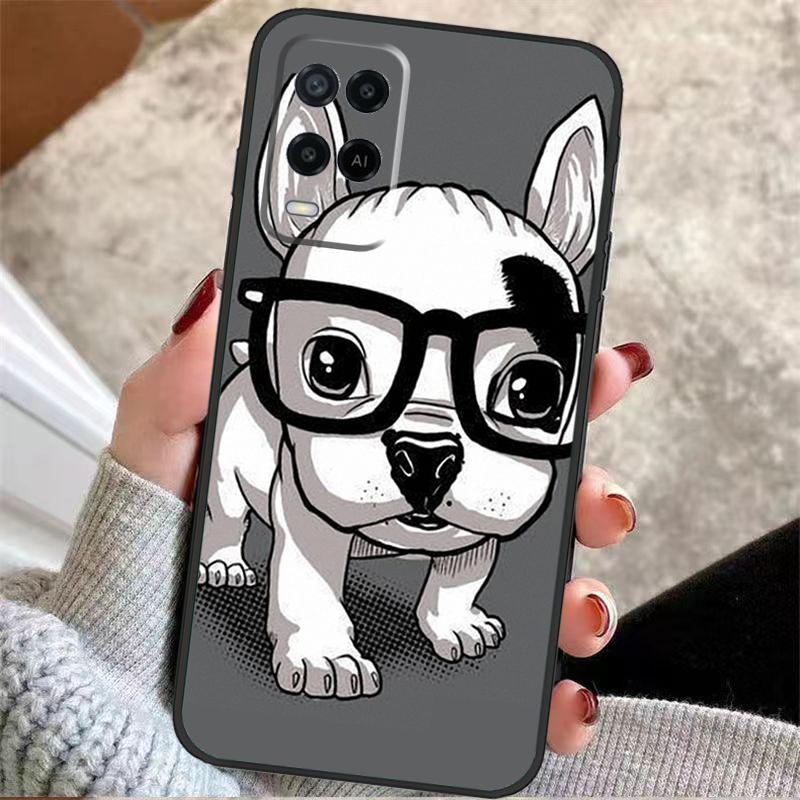 Funny french bulldog Case For OPPO A17 A57 A96 A76 A16 A18 A58 A78 A98 A74 A94 A5 A9 A52 A72 A15 A93 A53 A54 S