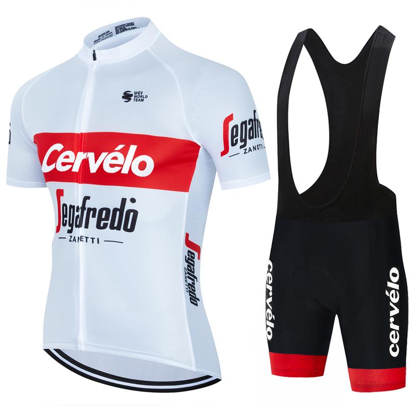 Cervélo Men Cycling Jersey Bib Shorts Set Road Bicycle Racing Apparel Lightweight Fabric Quick Dry Breathable Summer Sport Gear